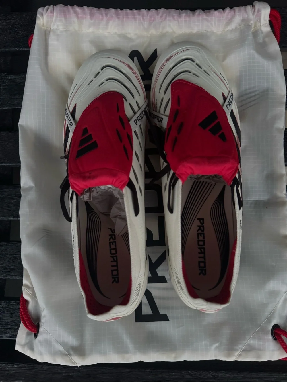 adidas Predator Soccer Cleats in White, Red, and Black
